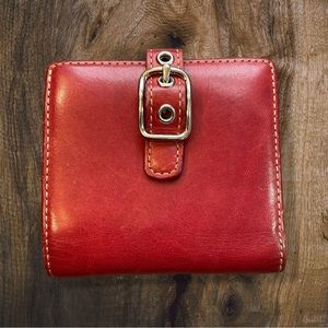 Coach Vintage Zoe Legacy Buckle Leather Red/Silver Bifold Wallet